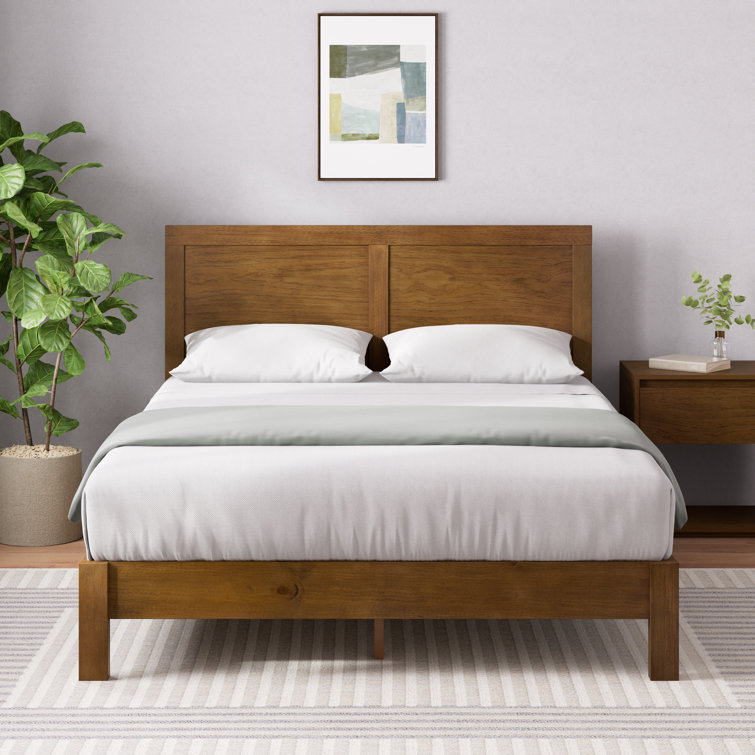 Beacsfield Bed frame Acacia Wood Platform Bed with Headboard included Wood Slat Support Easy Assembly
